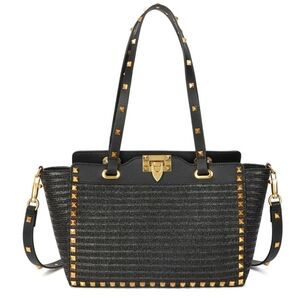 Tiffany & Fred Paris Raffia & Leather Black Tote